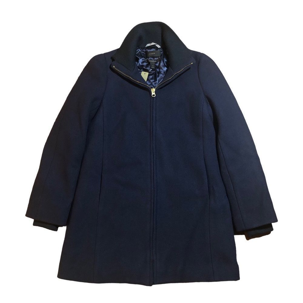 j crew womens coat size 4 dark navy full zip wool style H1207